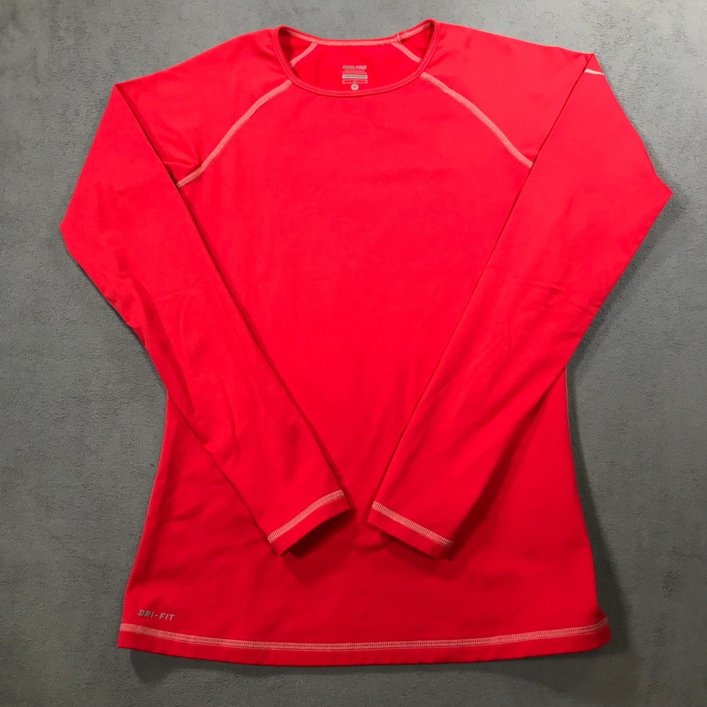 Nike Pro Dri-FIT Top Women Size M Red Excellent Long Sleeve Athletic 485377-635